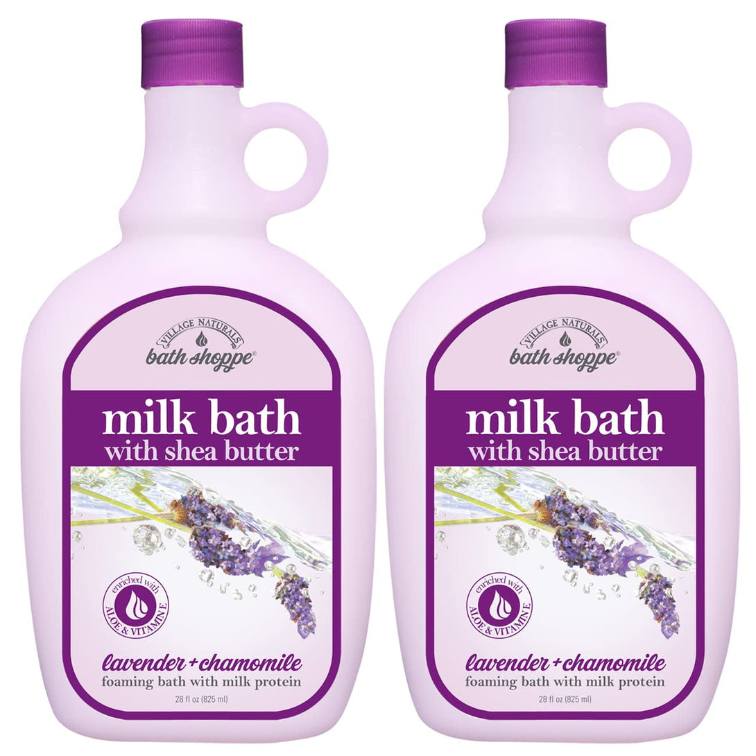 Moisturizing Lavender Chamomile Milk Bath - Hydrates Skin - Made with Shea Butter and Vitamin E (Pack of 2 Bottles, 28 Fl Oz Each)