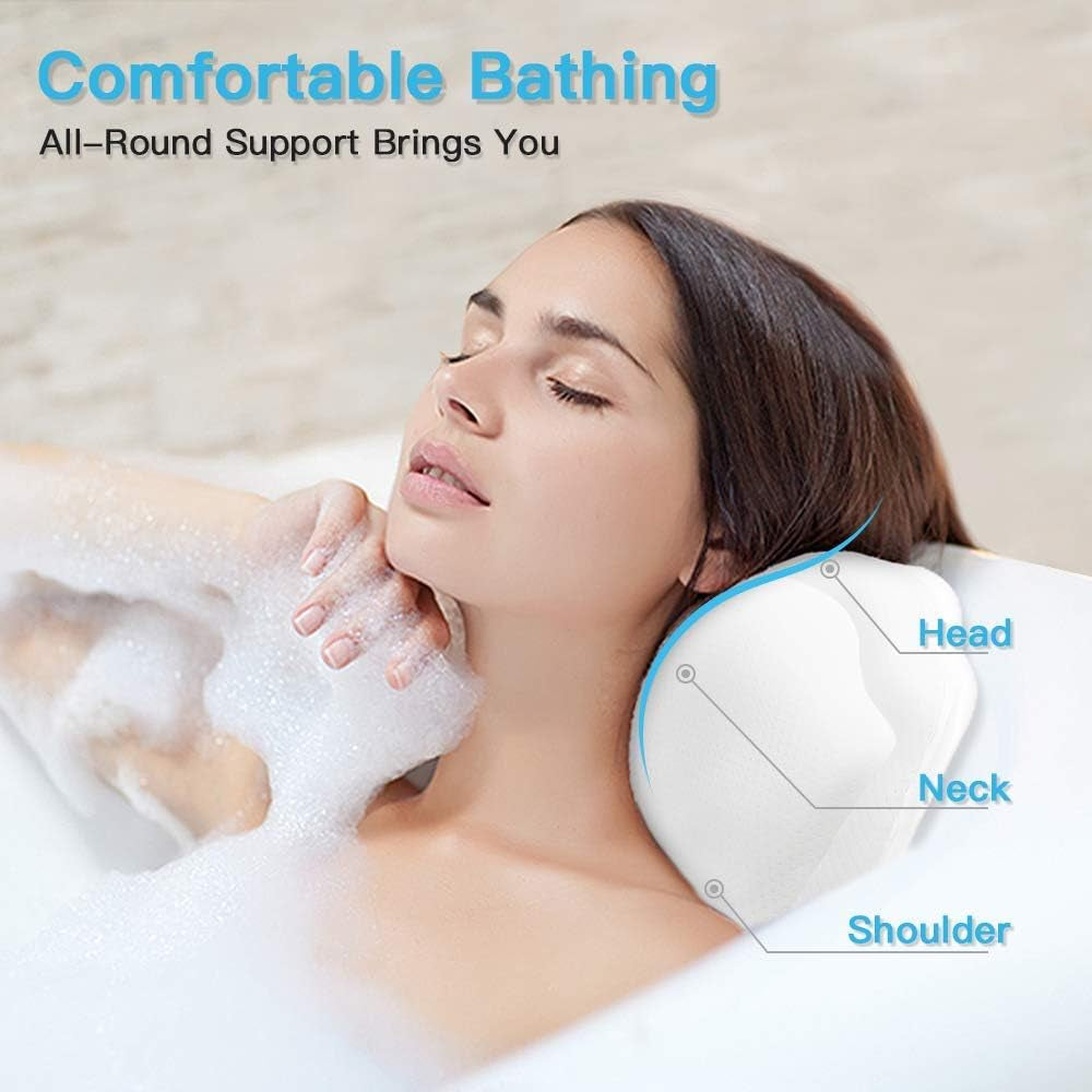 Bathtub Spa Pillow Bath Pillows for Tub, with Non-Slip 8 Large Strong Suction Cups, Free Machine Washable Bag