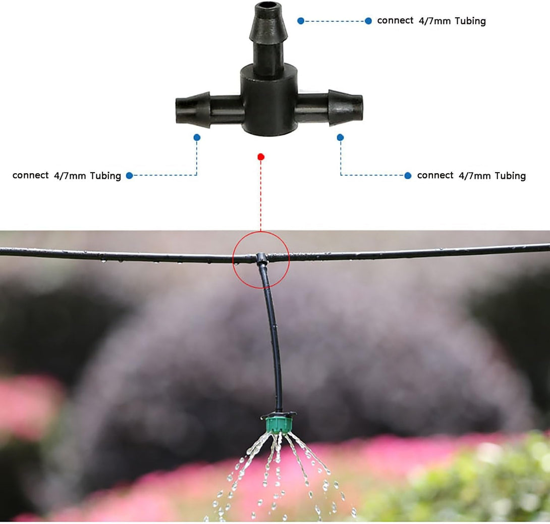 50 Pcs Drip Irrigation Universal Connector 1/4 Inch Barbed Tee Tubing