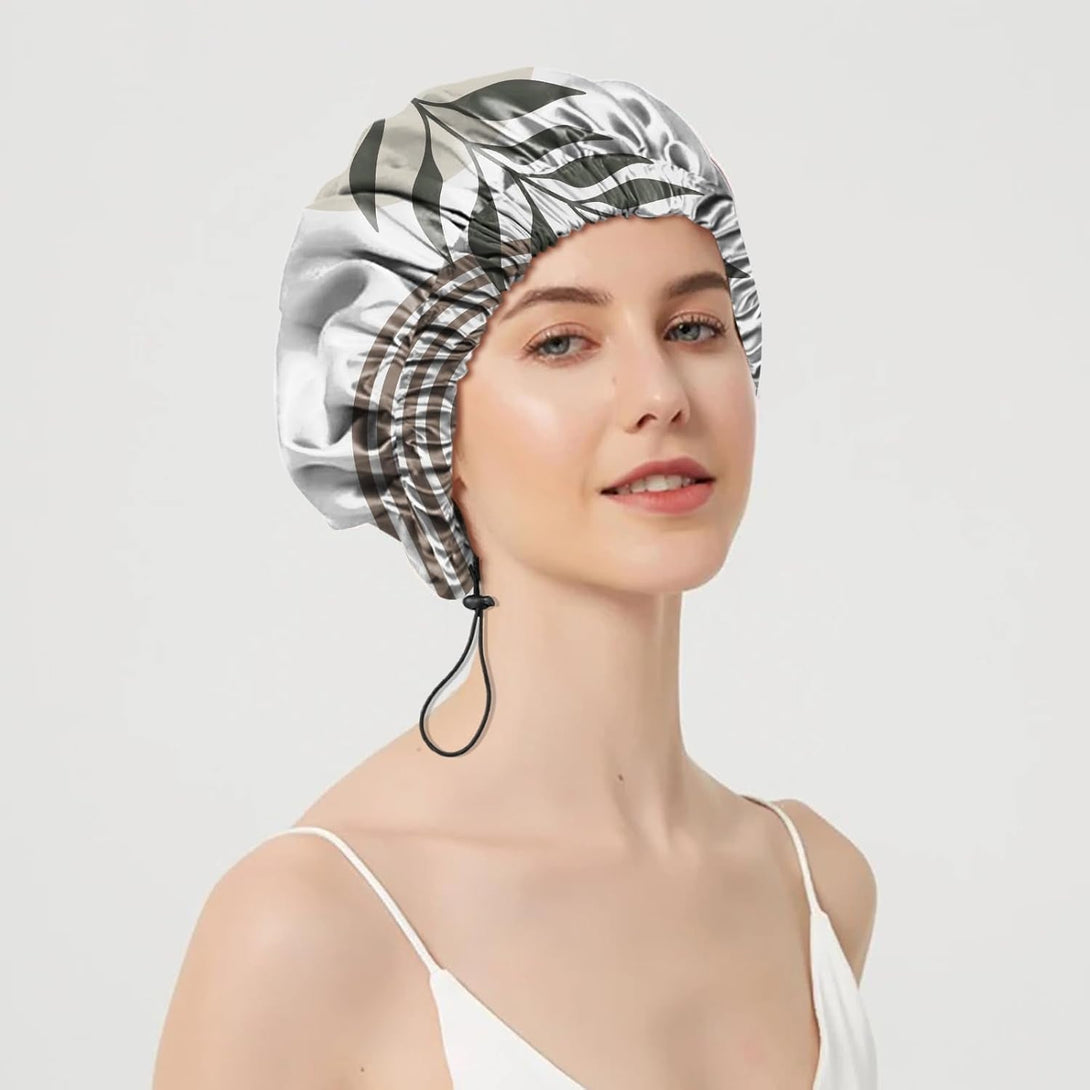 2 PCS Shower Cap Adjustable Reusable Double Waterproof Layer Elastic Hair Bath Cap Cute Aesthetic for Women Girls-Leaf