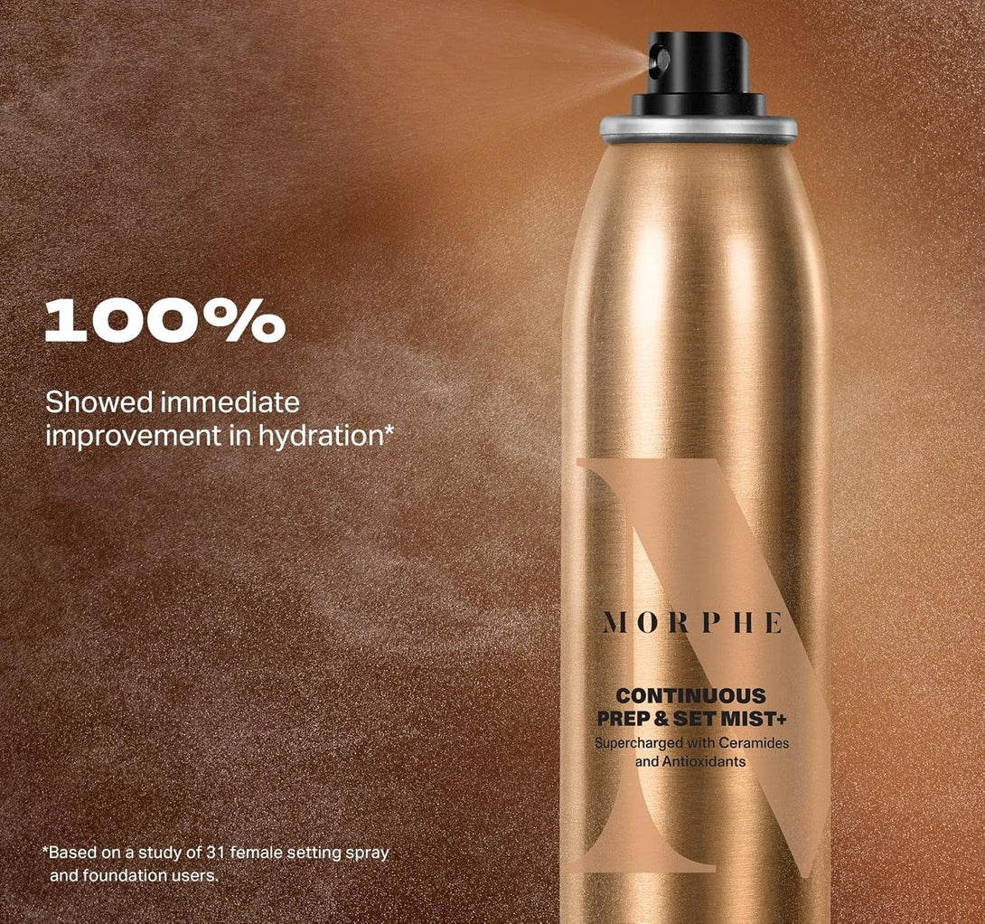 Morphe Continuous Prep & Set Face Mist - Hydrating Setting Spray for Makeup & Skin Prep - Enriched with Ceramides and Antioxidants for a Radiant Finish (2.8 Oz)