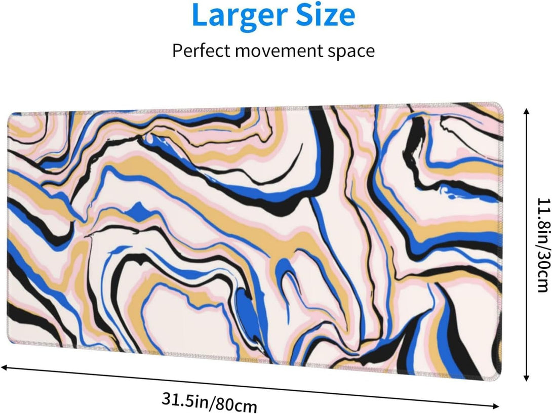 Abstract Marble Gaming Mouse Pad XL, Large Non Slip Rubber Mousepad, Stitched Edges Mouse Pads, Long Extended Mouse Pad,31.5'' X 11.8''