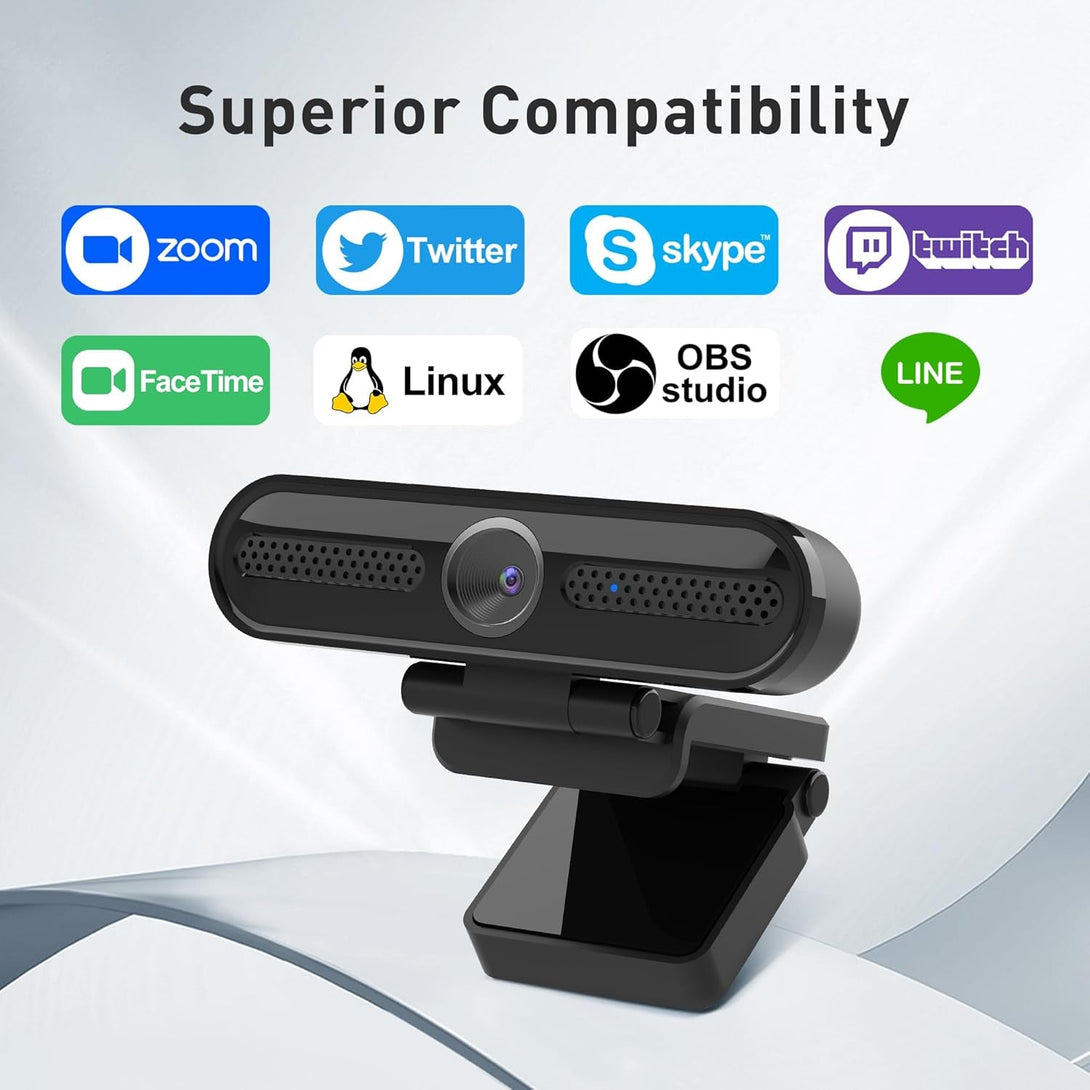 Saylas 2K Webcam, FHD Streaming Camera with 2K/30Fps, 1080P/60Fps, Autofocus, Dual Noise-Cancelling Microphones, Privacy Cover and Tripod, for Computer/Zoom/Skype/Teams/Laptop/Macbook/Windows