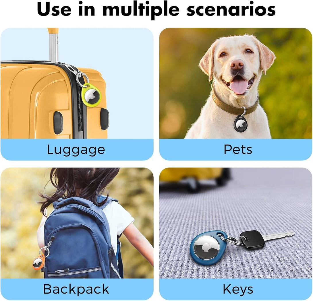 Unbreakcable Apple Airtag Holder - 4 Pack [Fit Tightly Design] [Easy to Install] [Hold Air Tag Securely] Waterproof TPU Shell Protective Case with 304 Stainless Steel Keychain Key Ring