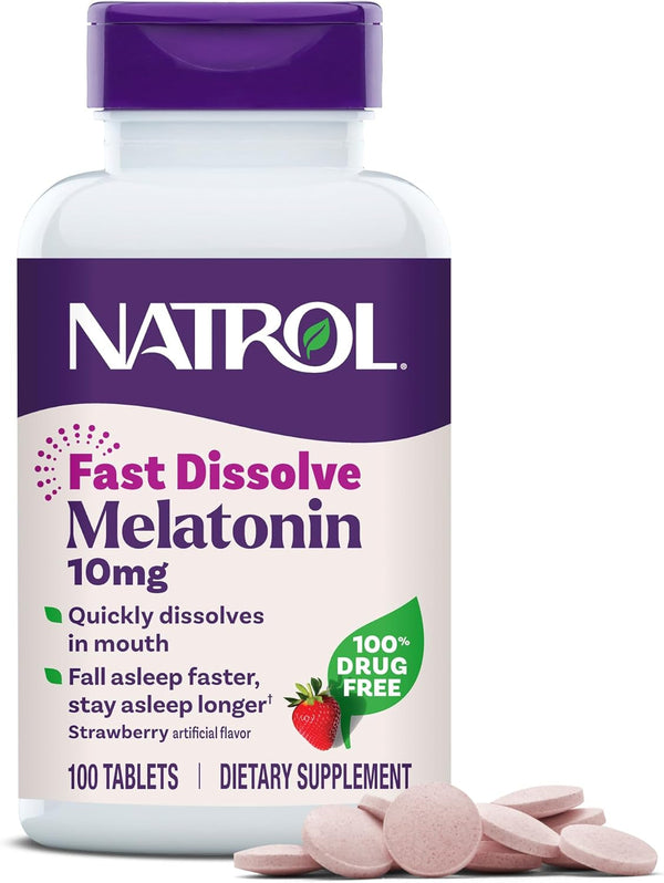 Natrol Fast Dissolve Melatonin 10Mg Tablets - Strawberry Flavor, 100 Count, Sleep Support Melatonin Tablets for Adults, 100-Day Supply