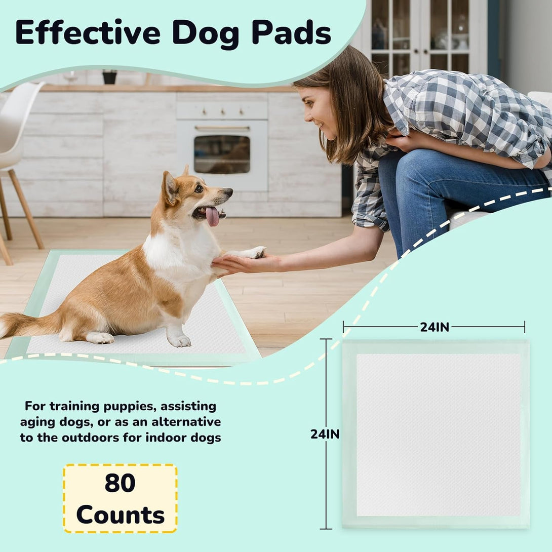 80PCS Pet Training and Puppy Pads - 24"X24" Disposable Waterproof Puppy Pee Pads - Maximum Absorption and Protection