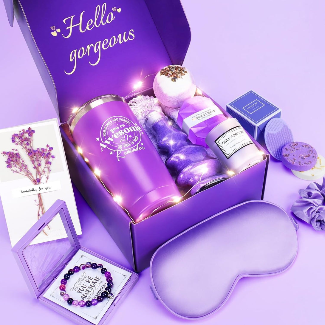 Gifts for Women, 15PCS Self Care Gifts for Women, Purple Relaxing Care Package, Unique Mothers Day Gifts Idea for Mom Her