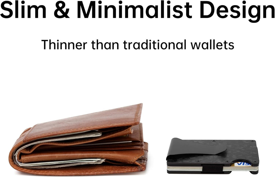 Carbon Fiber Minimalist Wallet for Men Credit Card Holder Money Clip & Cash Strap Slim RFID Mens Wallets