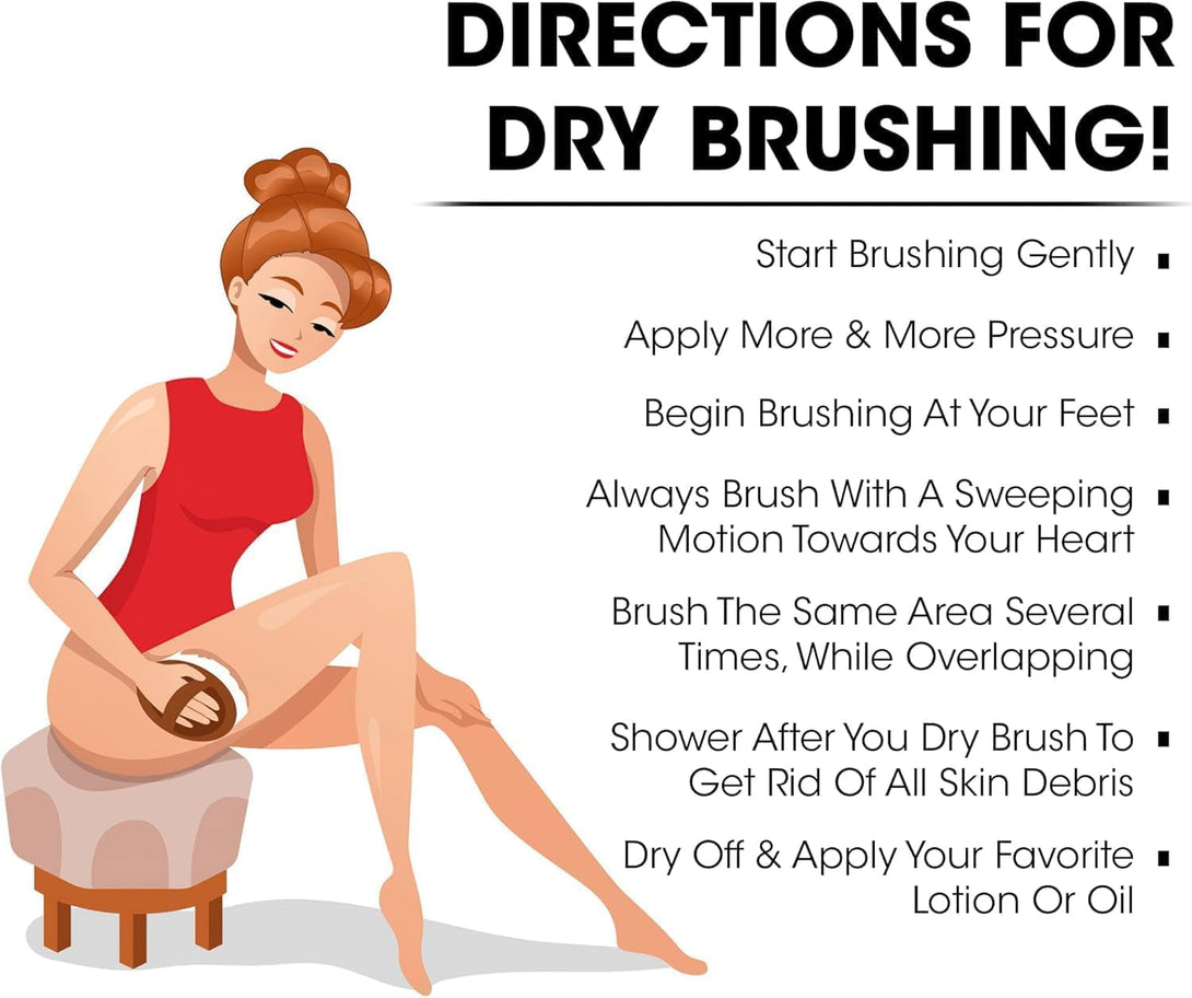 Dry Body Brush 2 Pack – Natural Boar Bristle Exfoliating Brush for Lymphatic Drainage, Cellulite, Dry Skin – Wooden Spa Scrub Brush with Strap for Bath, Shower & Self-Care