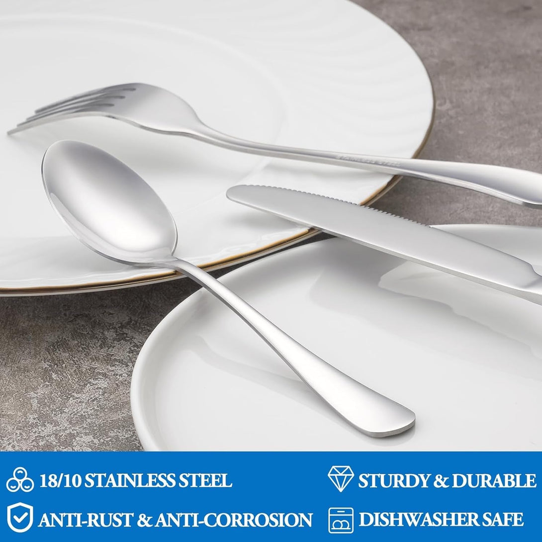 16 Pcs Forks and Spoons Silverware Set,Food Grade Stainless Steel Flatware Cutlery Set for Home,Kitchen and Restaurant,Mirror Polished,Dishwasher Safe - 8 Dinner Fork(8 Inch) and 8 Teaspoon(6.5 Inch)