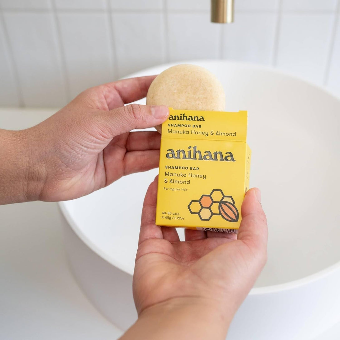 ANIHANA Shampoo Bar for Regular Normal Hair Clean Purifying Natural Healthy Look and Shine Paraben Free Manuka Honey and Almond 2.29 Oz