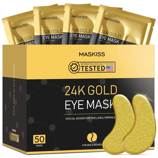 24K Gold under Eye Patches (50 Pairs), Eye Mask, Collagen Skin Care Products, Eye Patches for Puffy Eyes, Eye Masks for Dark Circles and Puffiness