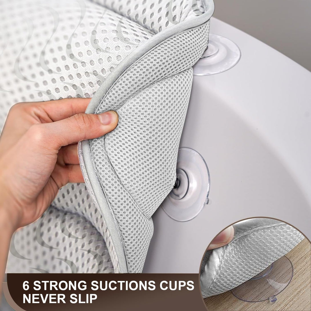 Bath Pillow Luxury Bathtub Pillow - Bath Pillows for Tub Neck and Back Support, Ergonomic Tub Pillow for Bath with 6 Powerful Suction Cups, Fits All Bathtub Portable Bath Accessories - White