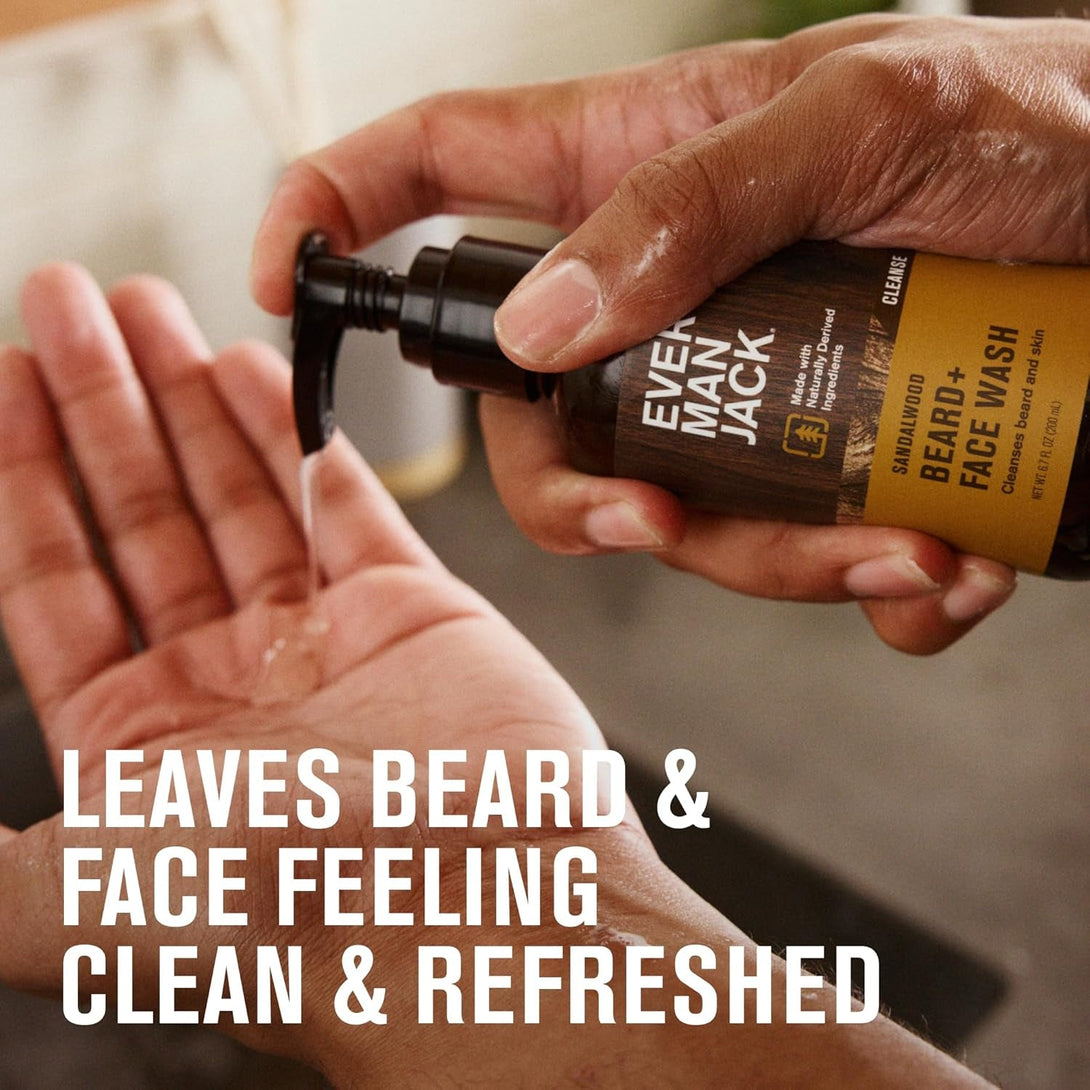 Every Man Jack Sandalwood Beard + Face Wash - Made W/Naturally Derived Ingredients like Aloe Vera & Coconut - 6.7Oz (2 Pack)