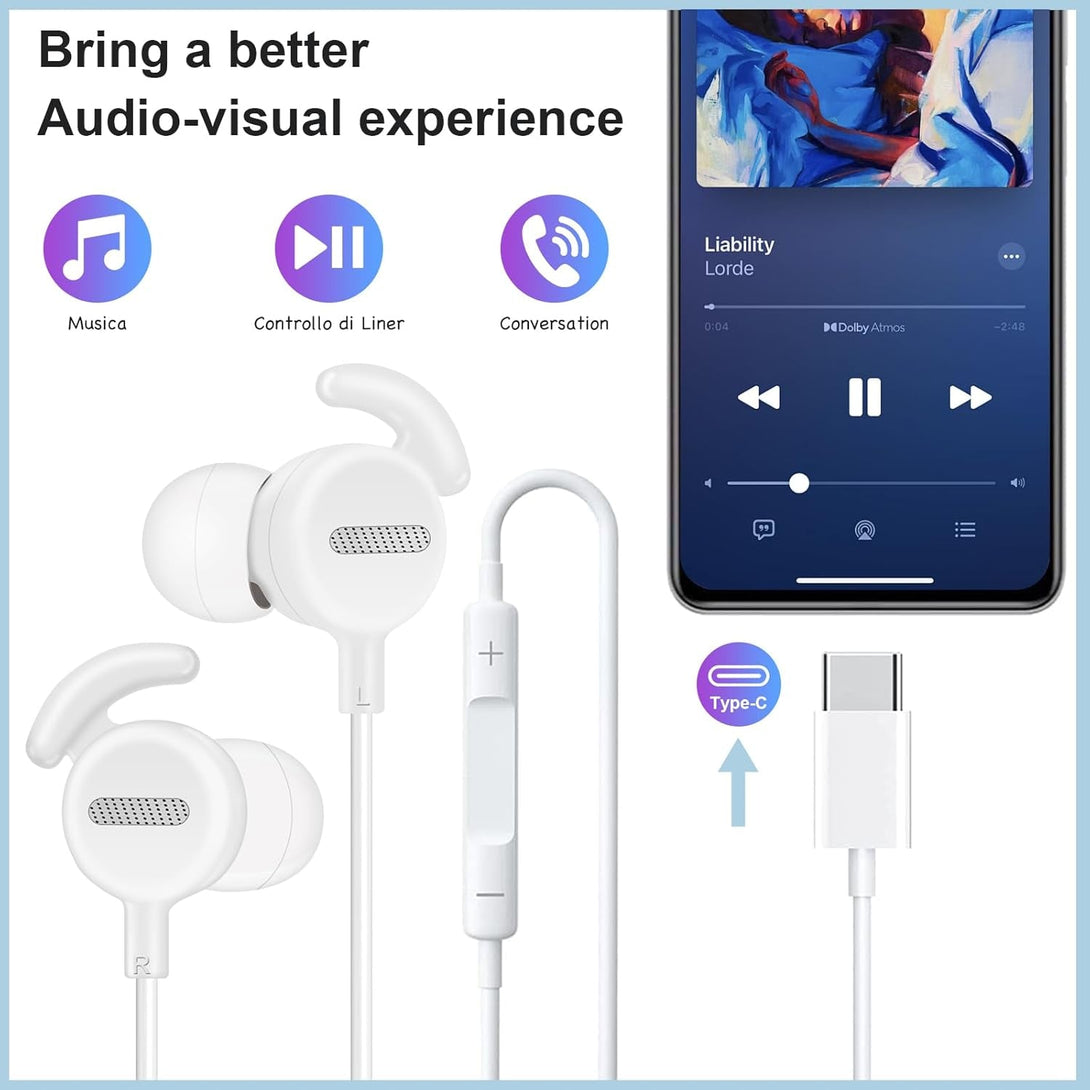 Type C Headphones in Ear Headsets for Iphone 15 15Pro 15 Pro Max Earphones Wired,Iphone16 16 Por Max Headphones Wired with Mic & Remote Control Compatible with Most Type C Jack Devices