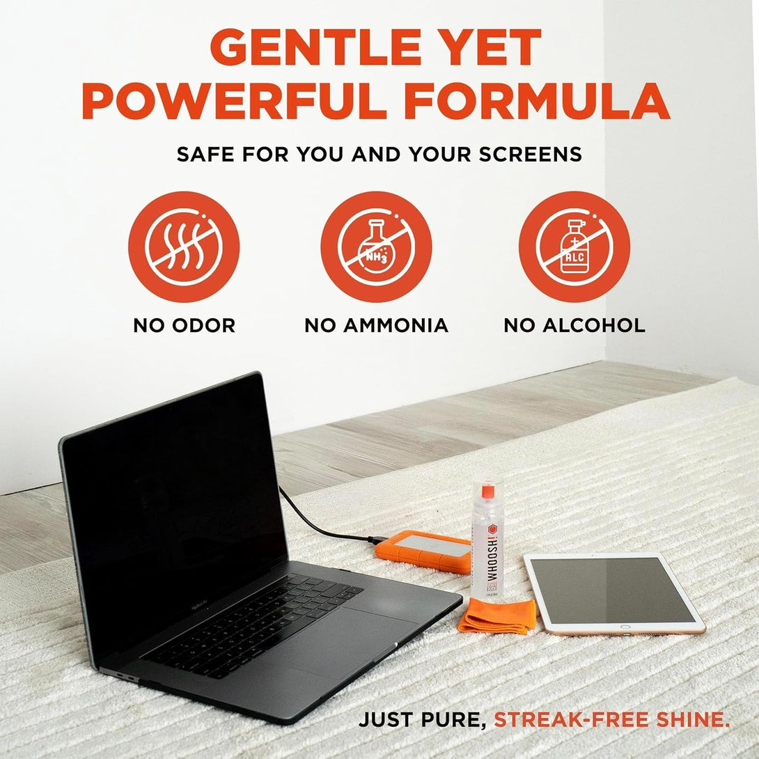 WHOOSH! Screen Shine Duo - Screen Cleaner Spray for Ipad, Monitor, Laptop, Macbook - 3.4 Oz & 0.3 Oz Bottles with 2 Microfiber Cloths - Portable Electronic Cleaning Kit for Travel, Office, and Home