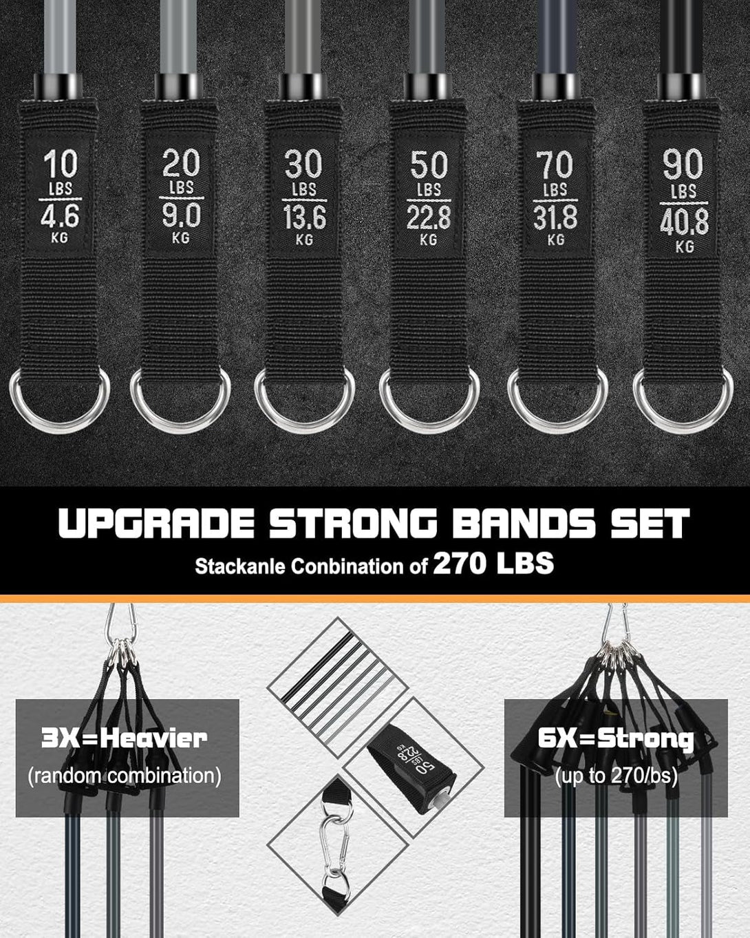 6Pcs Resistance Bands, Workout Bands 270Lbs, Exercise Bands with Handles/Door Anchor/Ankle Straps/Bag/Poster for Men, Heavy Resistance Bands for Working Out at Home