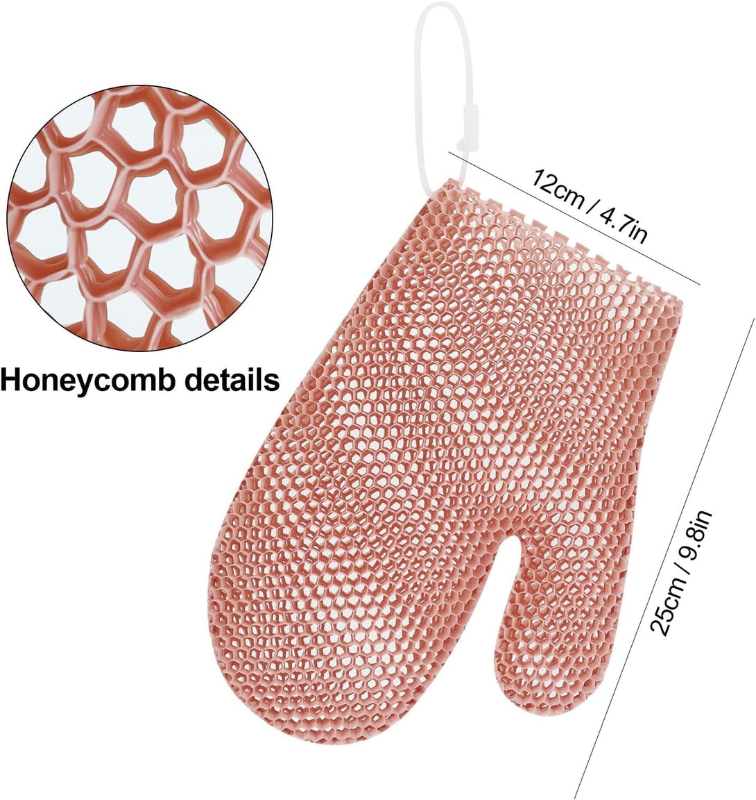 Honeycomb Exfoliating Bath Gloves - Microfiber for Enhanced Blood Circulation & Soft, Smooth Skin - Exfoliating Shower Mitt Sponges for All Skin Types (Pink - Glove)