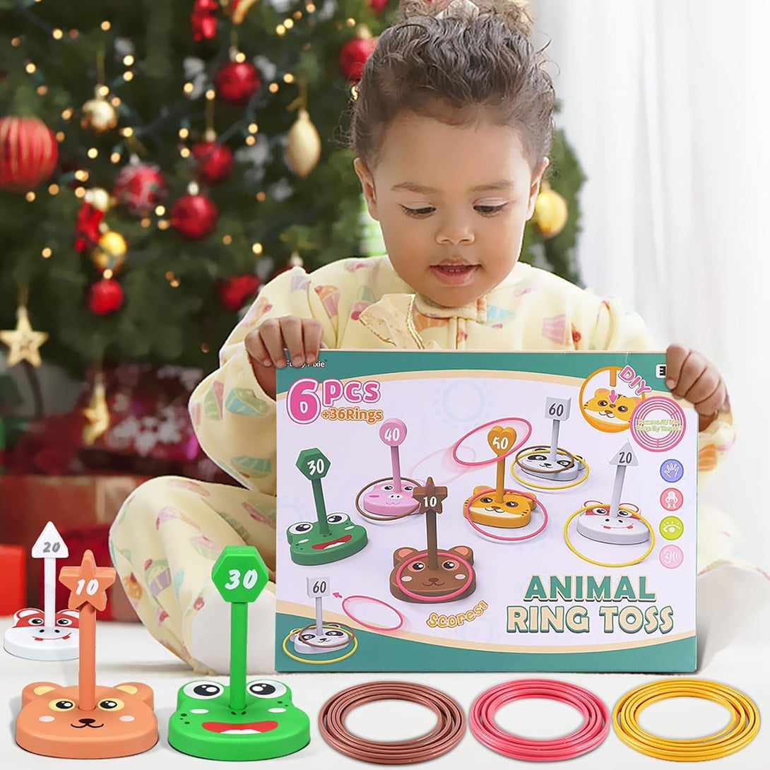 Animal Ring Toss Game Toy Set for Kids, 6 Targets Stands & 36 Rings Combo, Indoor Outdoor Party Yard Family Adults Activity, Birthday Present for Toddlers Boys Girls Child Ages 3+