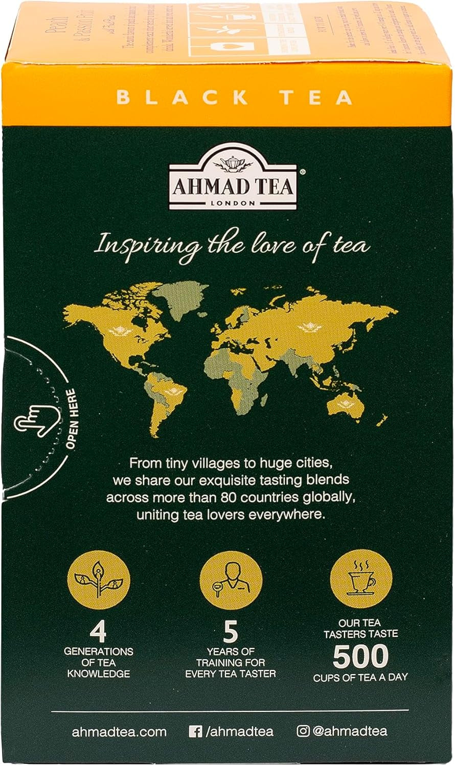 Ahmad Tea Black Tea, Peach and Passion Fruit Teabags, 20 Ct (Pack of 6) - Caffeinated and Sugar-Free