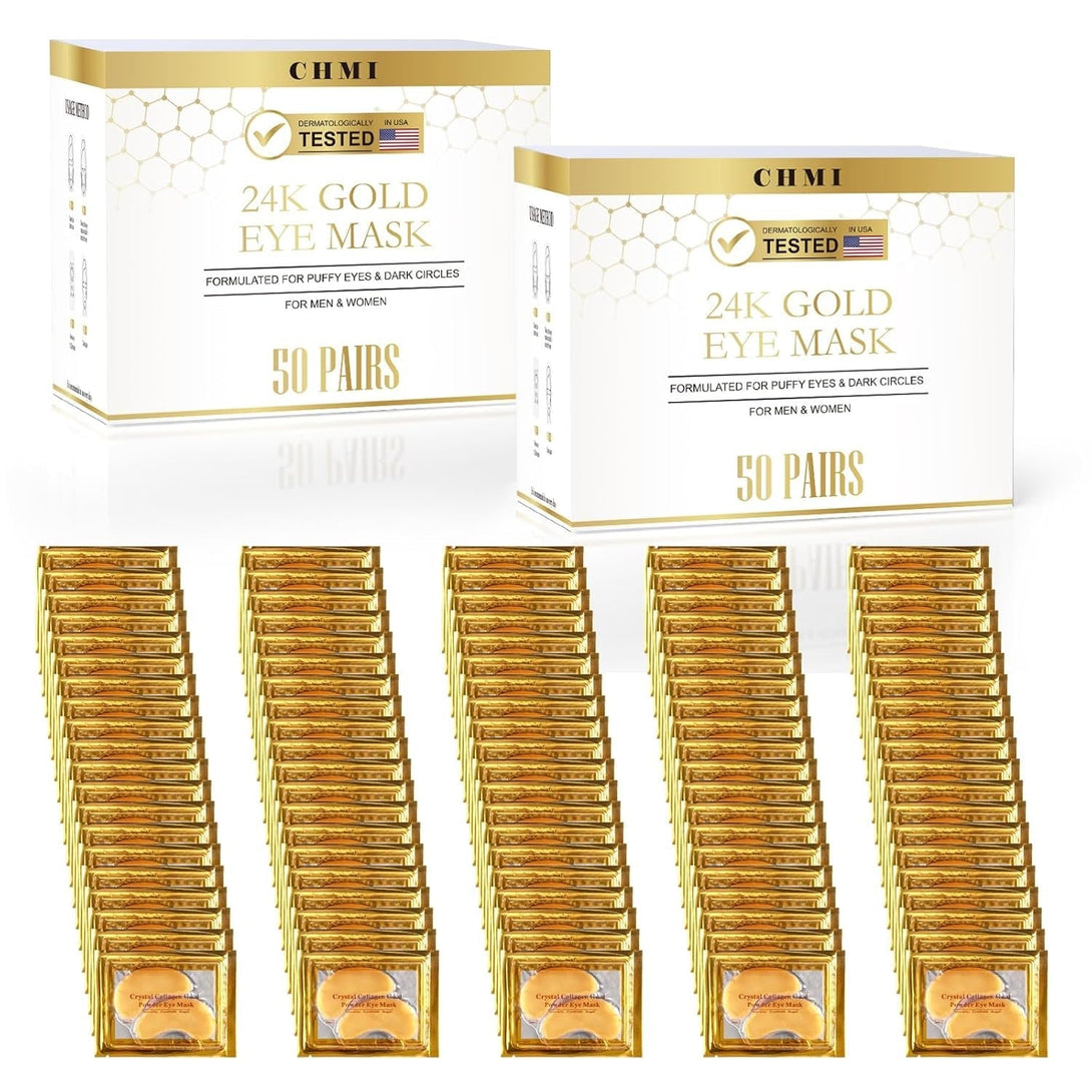 CHMI under Eye Patches (100 Pairs) - 24K Gold Eye Patches for Puffy Eyes, Dark Circles, Eye Bags and Wrinkles, Collagen Skin Care Products, Beauty & Personal Care