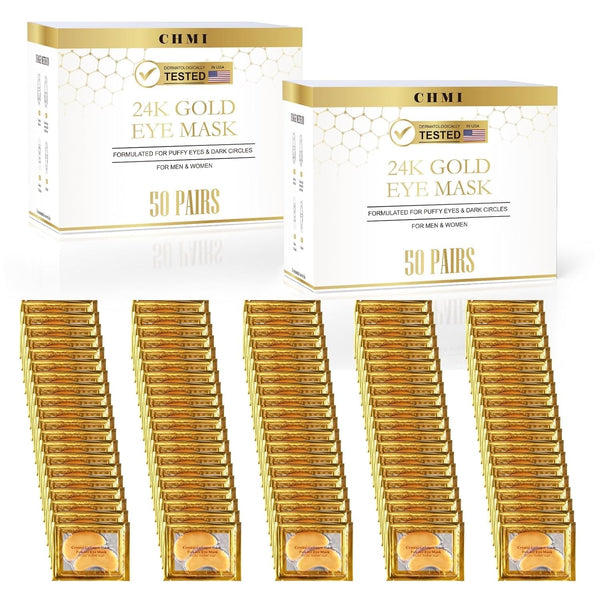 CHMI under Eye Patches (100 Pairs) - 24K Gold Eye Patches for Puffy Eyes, Dark Circles, Eye Bags and Wrinkles, Collagen Skin Care Products, Beauty & Personal Care