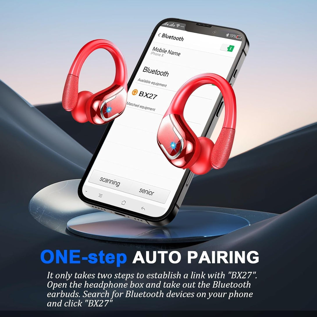 Wireless Earbud, 75Hrs Bluetooth 5.4 Headphones IP7 Waterproof for Sport, Running Wireless Earphones with ENC Noise Canceling Mics, Deep Bass over Ear Bud with Earhooks for Android, Ios, Workout, Gym