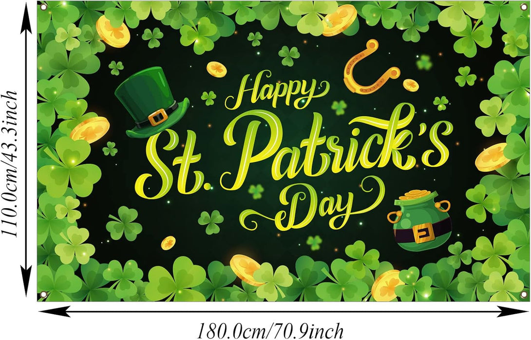 St. Patrick’S Day Backdrop Banner Decorations Large Fabric Clover Backdrop Decor Decorations Background Banner Irish Shamrock Leaves Party Supplies