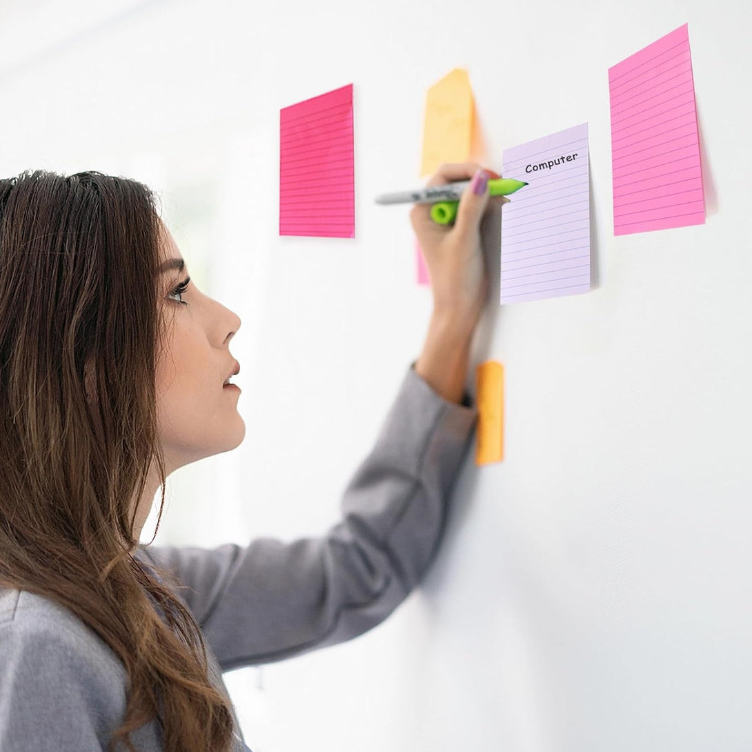 9 Pack Lined Sticky Notes 4X6 in Post Sticky Notes with Lines, Large Ruled Post Sticky Colorful Super Sticking Power Memo Pads Strong Adhesive (Pink Themed)