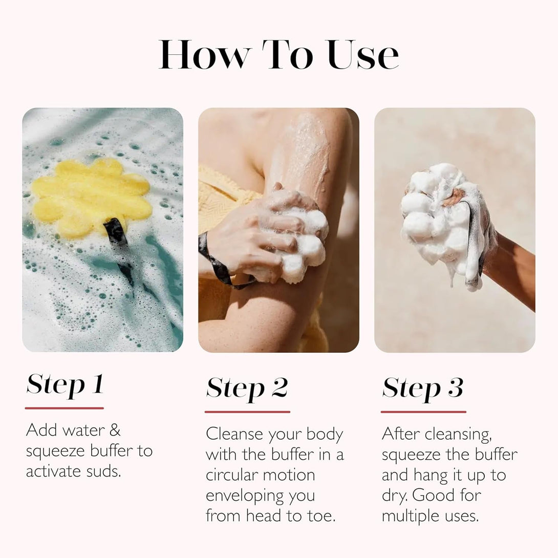 Spongelle French Lavender Wild Flower Buffer Body Scrubber with Box | Bath & Shower Loofah for Women | Exfoliator with Body Wash Infused | 14+ Uses