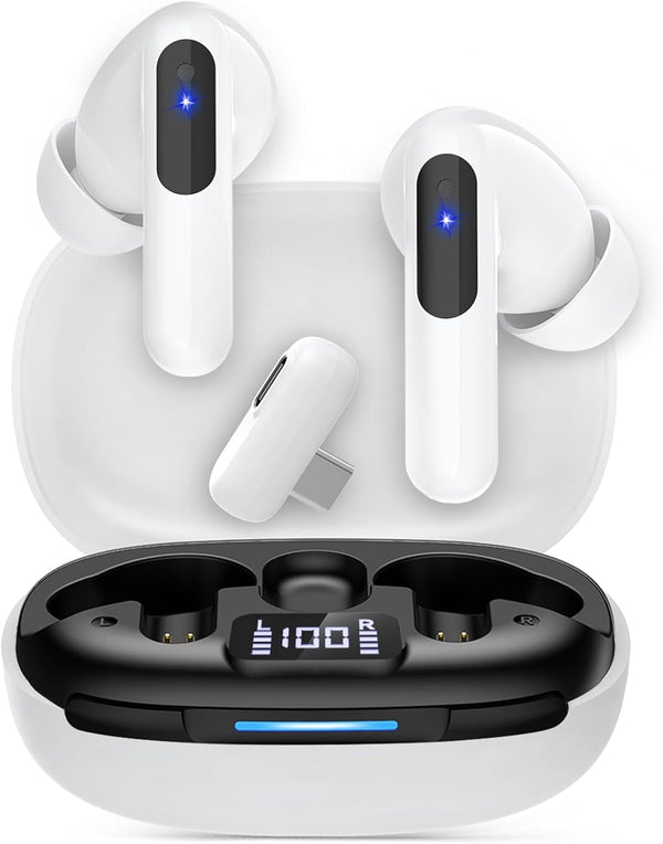RYR 2.4Ghz Wireless Gaming Earbuds, Bluetooth 5.3 In-Ear Headphones Bass Stereo, Gaming Earphones with Noise Cancelling Mic, LED Display, 36Hs Playtime for Meta Quest 3/2, PS5/4, VR, Switch, PC, Phone