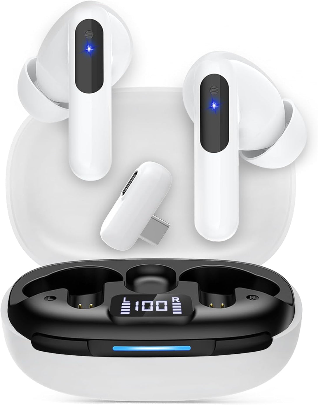 RYR 2.4Ghz Wireless Gaming Earbuds, Bluetooth 5.3 In-Ear Headphones Bass Stereo, Gaming Earphones with Noise Cancelling Mic, LED Display, 36Hs Playtime for Meta Quest 3/2, PS5/4, VR, Switch, PC, Phone