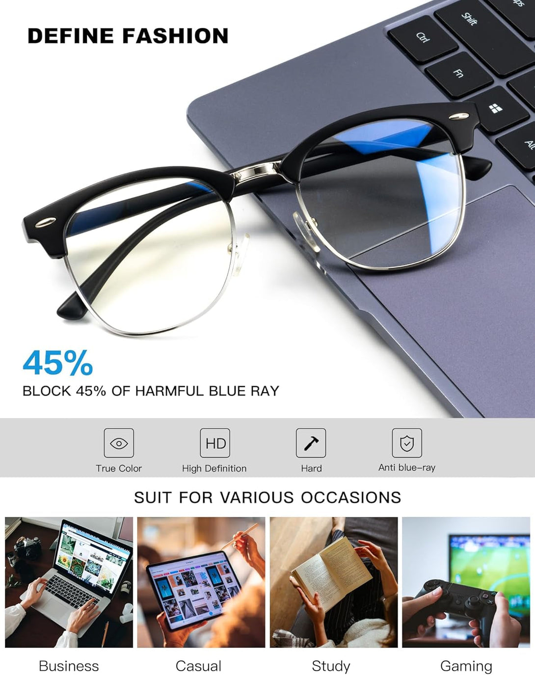 ANYLUV Blue Light Glasses Men anti Eyestrain Lightweight Computer Gaming Blue Light Blocking Glasses for Women UV400