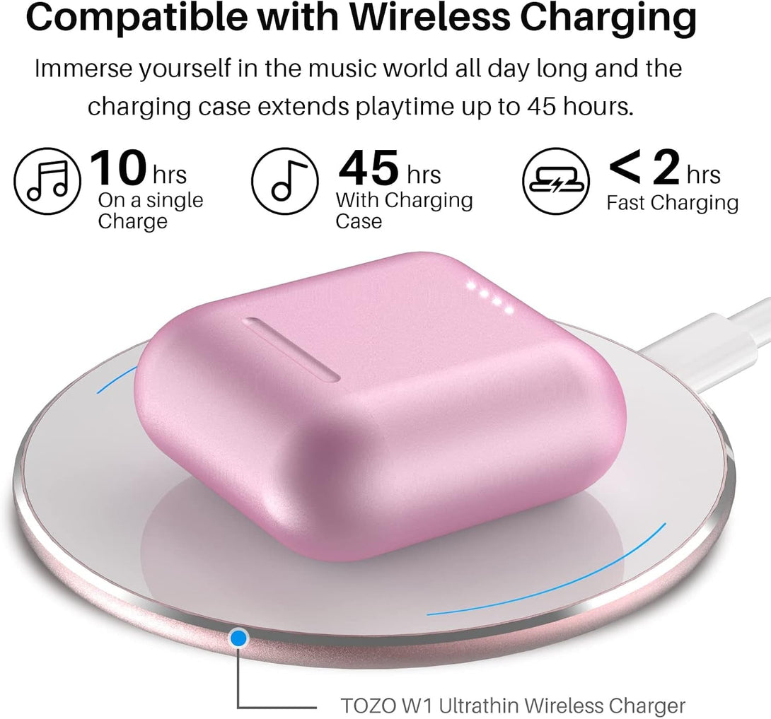 TOZO T6 Wireless Earbuds Bluetooth 5.3 Headphones, Ergonomic Design in Ear Headset, 50Hrs Playtime with Wireless Charging Case, APP EQ Customisable, IPX8 Waterproof
