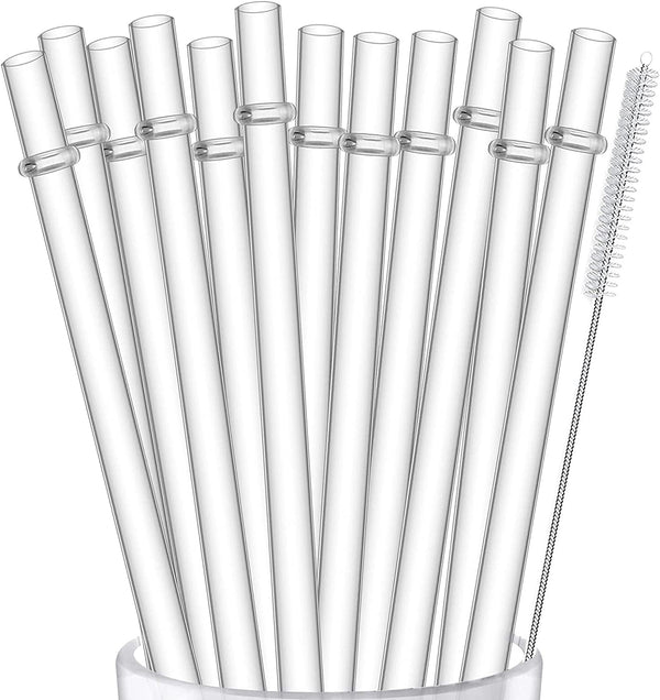 ALINK 12-Pack Reusable Plastic Clear Straws, 13 Inch Extra Long Tumbler Straws for Stanley Cups, 1 Gallon, 64 Oz 40 Oz 32 Oz Water Bottles, plus Cleaning Brush