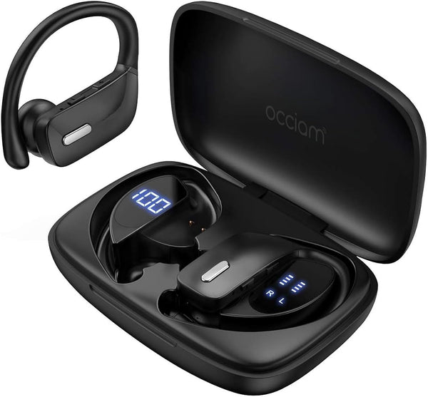 Occiam Wireless Earbuds Bluetooth Headphones 48H Play Back Earphones in Ear Waterproof with Microphone LED Display for Sports Running Workout Black