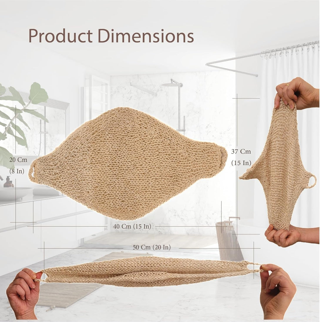 Natural Loofah Exfoliating Body Scrubber, Handmade Durable Wash Cloth, Back Scrubber with Handles for Bath and Shower, Deep Clean, Skin Care, Kurdish Loofah, Bath Accessories