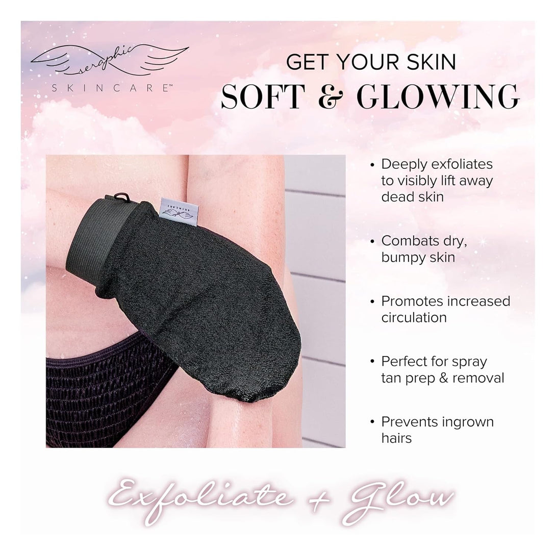 Seraphic Skincare (Original) Premium Exfoliating Mitt for Body (2Pc) – 100% Vegan Viscose Traditional Body Scrub Glove Kessa Korean Washcloth – Body Exfoliator for Self-Tan Removal & Keratosis Pilaris