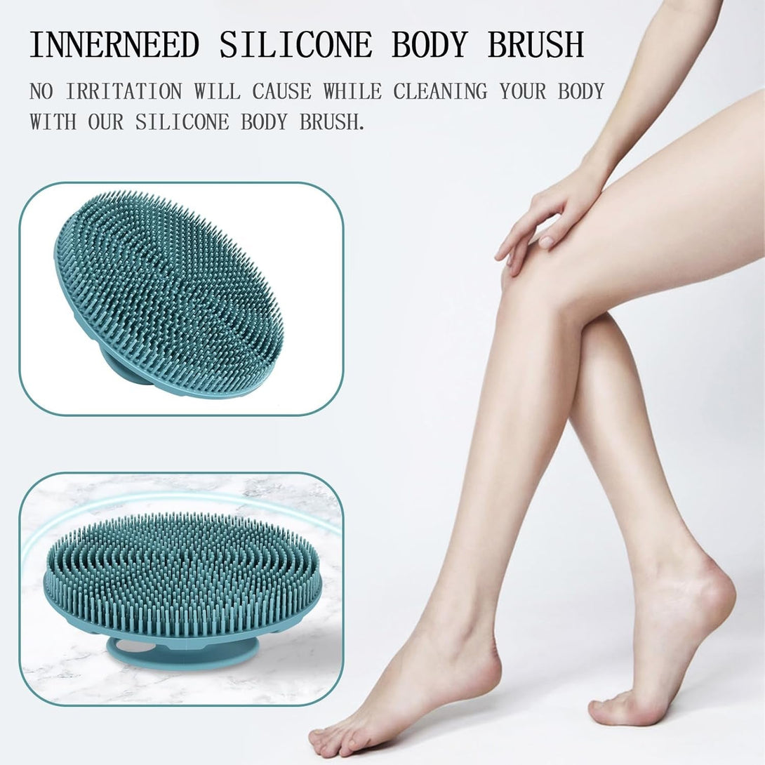 INNERNEED Food-Grade Soft Silicone Body Scrubber Shower Brush Handheld Cleansing Skin Brush, Gentle Exfoliating and Lather Well (Dark Green)