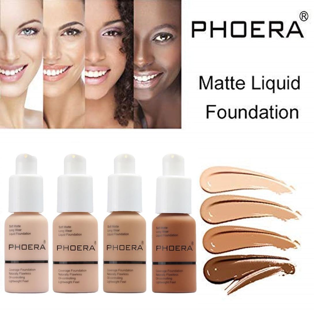 2 Pack PHOERA Foundation Makeup for Older Women,Flawless Soft Matte Liquid Foundation 24 HR Oil Control Concealer Foundation Makeup,Full Coverage Foundation for Women and Girls (104 Buff Beige)
