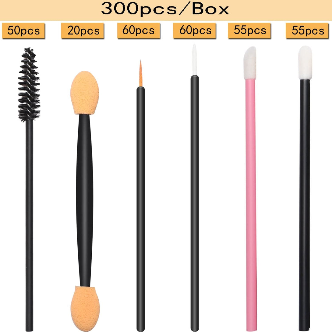 300Pcs Disposable Makeup Tool Kit,Brow Brush/Mascara Brush/Lip Applicators/Eyeshadow Applicators/Eye Liner Brush,Jassins Makeup Disposable Accessories with Organizer Box