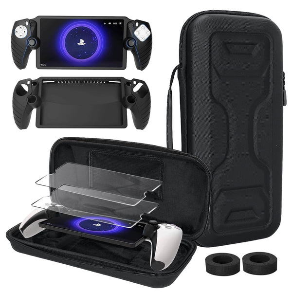6 in 1 Accessories Bundle Compatible with Playstation Portal, Carrying Case and Hard PC Clear Cover Case with Tempered Glass Screen Protector, Soft Silicone Protective Cover, 2 Pack Screen