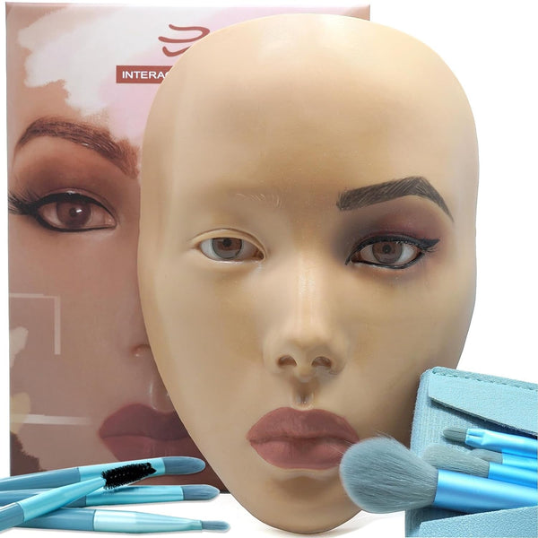 5D Makeup Practice Face Board, Silicone Makeup Mannequin Face, Reusable Beginner Practice Eye Makeup Face, Eye Fake Silicone, Makeup Artist Full Face Practice Eyelash Eye Shadow Eyeliner Pen Simulatio