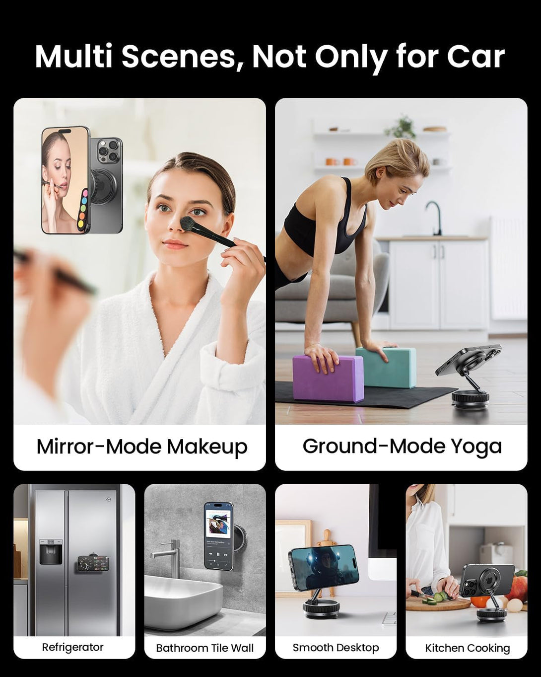 2025 Upgraded Vacuum Suction Cup Phone Mount [89+LBS Strongest Suction], Vacuum Magnetic Phone Holder Stand [24 N55 Stronger Magnets], 360° Adjustable for Your Car/Gym/Mirror