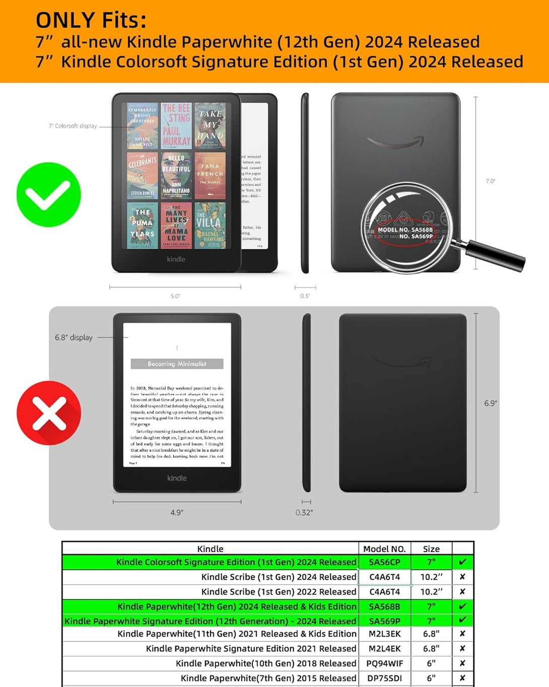 WALNEW Case for 7" All-New Kindle Paperwhite 12Th Gen 2024 and Kindle Colorsoft Signature Edition, Premium PU Leather Protective Cover for Kindle Paperwhite with Auto Wake/Sleep (Black)