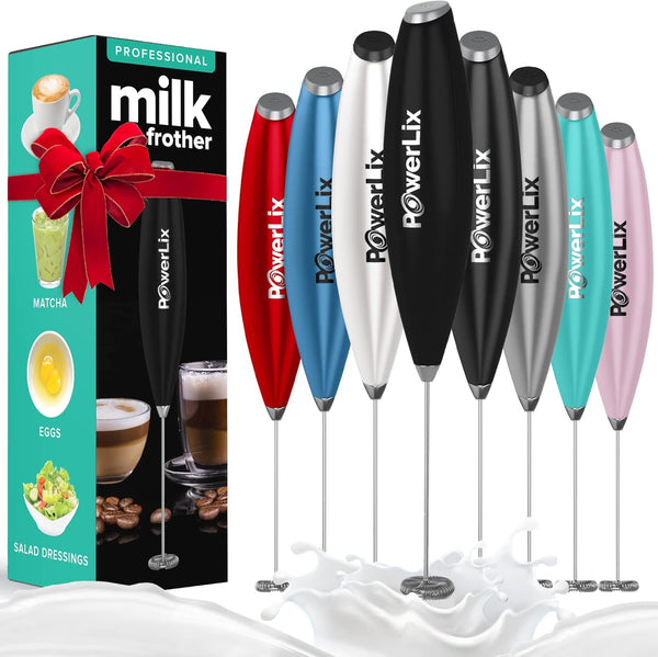 Powerlix Powerful Handheld Milk Frother with Stand Battery Operated Foam Maker Frother Wand for Coffee (A Black) (No Stand Matte Black)
