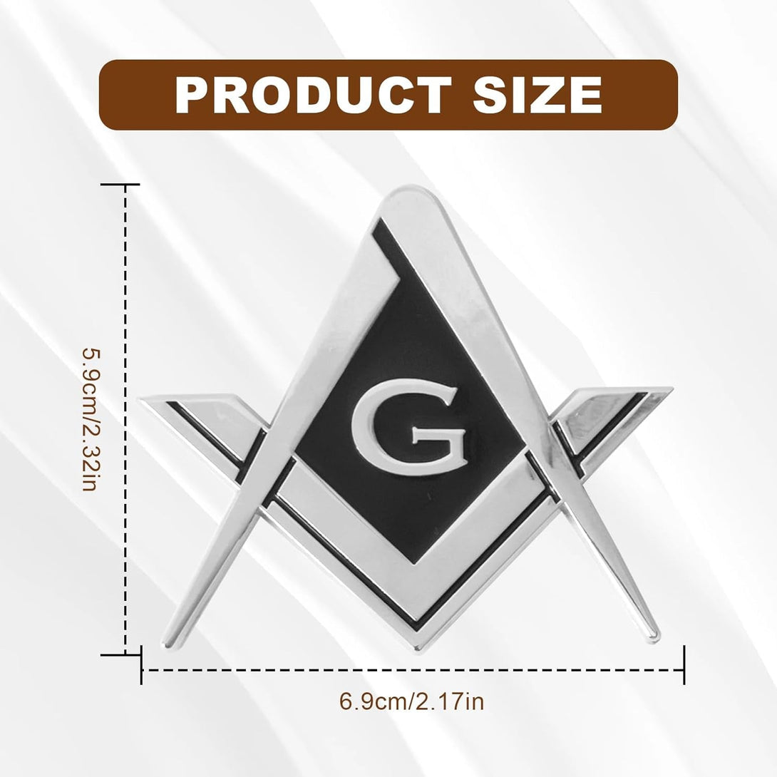2Pcs Masonic Car Emblem 2.75" Compass Auto Truck Metal Decal, Mason Square Auto Motorcycle Gift Automobile Decoration Accessories