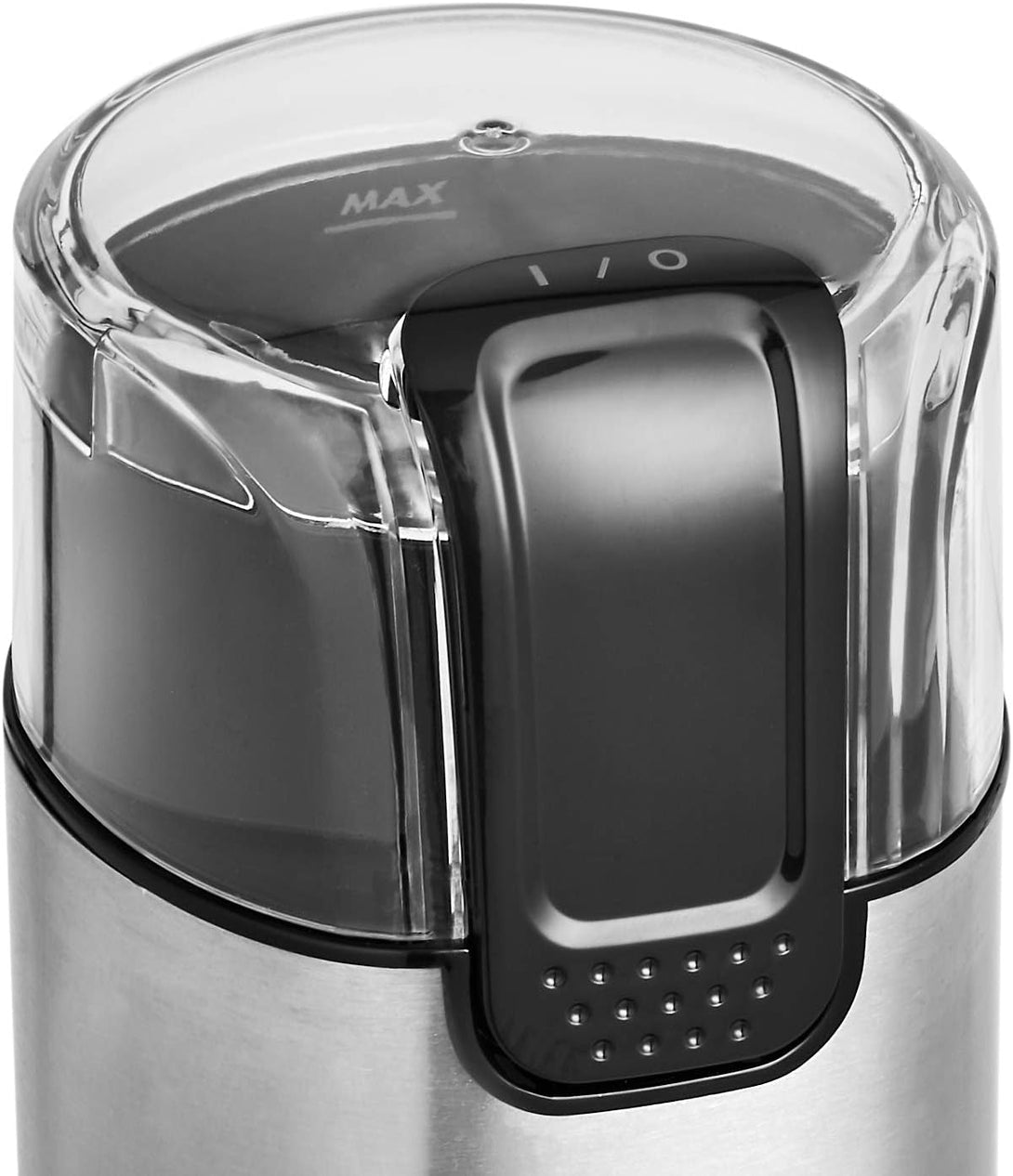 Amazon Basics Electric Coffee Grinder for Home Use, Spice Grinder for Coffee Beans, Herbs, Spices, Grains, Nuts, with Heavy-Duty Stainless Steel Grind Blades, 2.1Oz (60G), 150W, Black & Silver