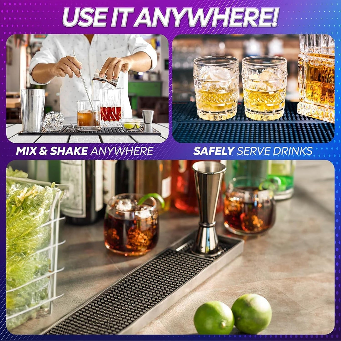 3 Pack Rubber Bar Mats, Spill Bar Mats for Bartending,Non-Slip Coffee Bar Mats for Countertop,Black Bar Mat for Home Bar,Kitchen, Restaurants(1Pc/18" X 12"+2Pc/24"X 3")