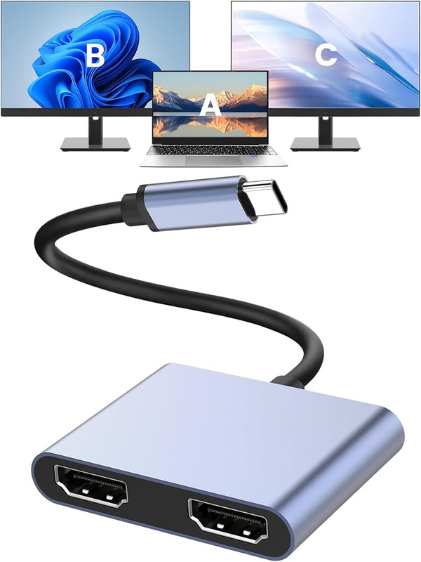G GOPALA USB C to Dual HDMI Adapter 4K@60Hz, Multiport Adapter with 2 HDMI, USB3.0, PD 100W, USB C Splitter Compatible with Macbook Pro/Air, Ipad Pro, Dell, HP, S24/S23/S22